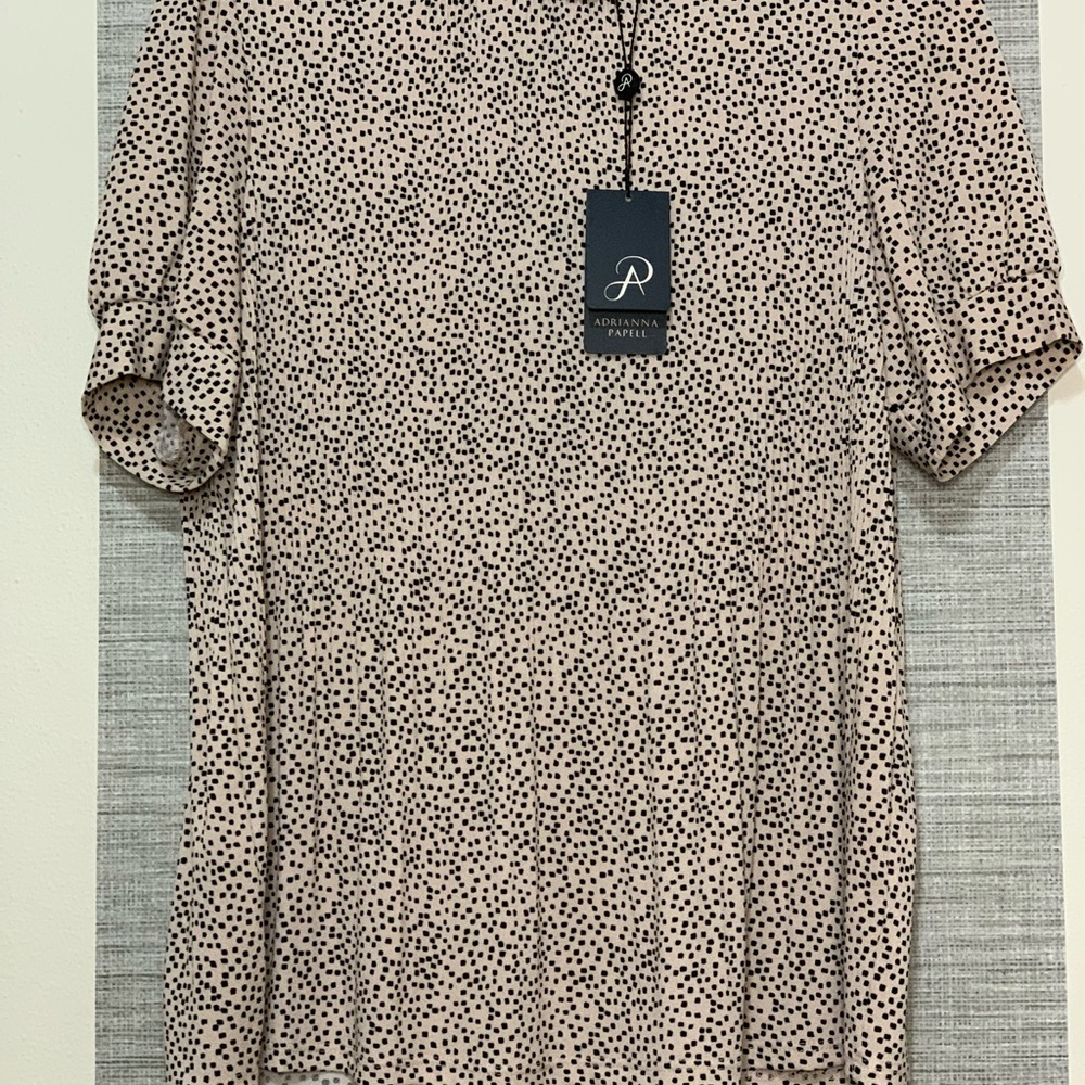 Adrianna Papell Black and Beige Polka Dot Shirt P2P 20.5”